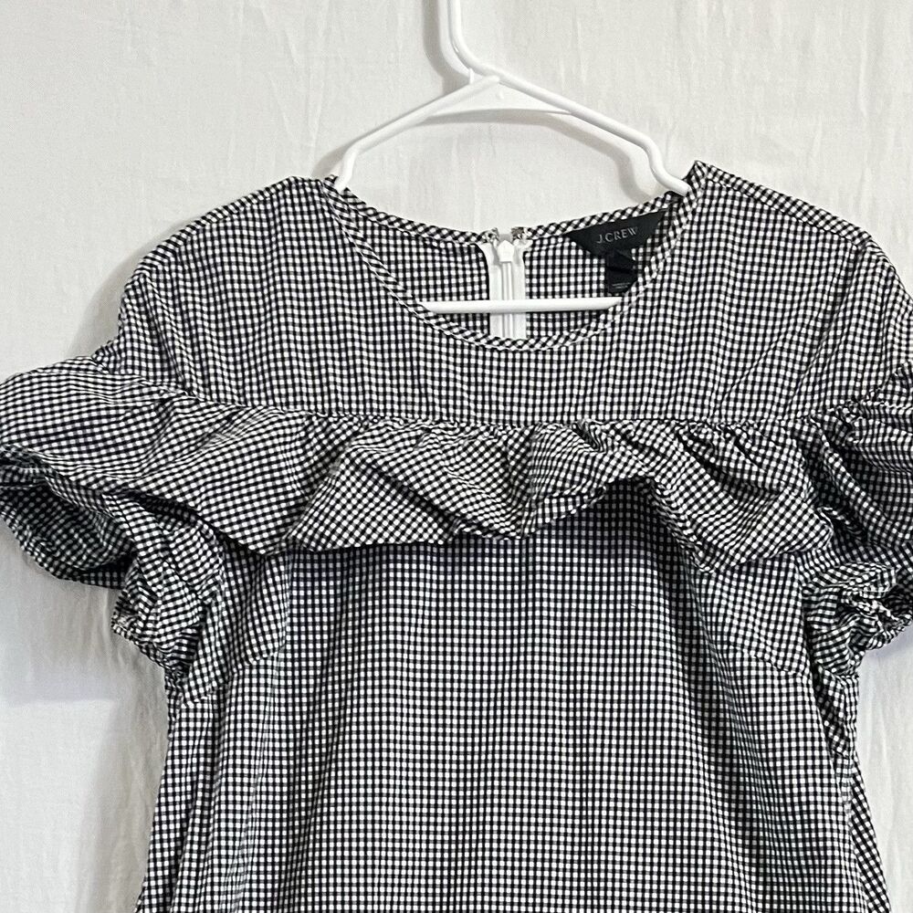 J. Crew Cotton Poplin Tiered Ruffle Mini Dress sz 10 Black White Gingham Plaid